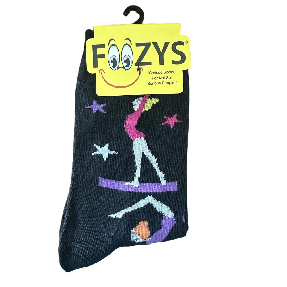 NWT Foozys Pink Novelty Gymnastics Pattern Fun Socks Womens One Size